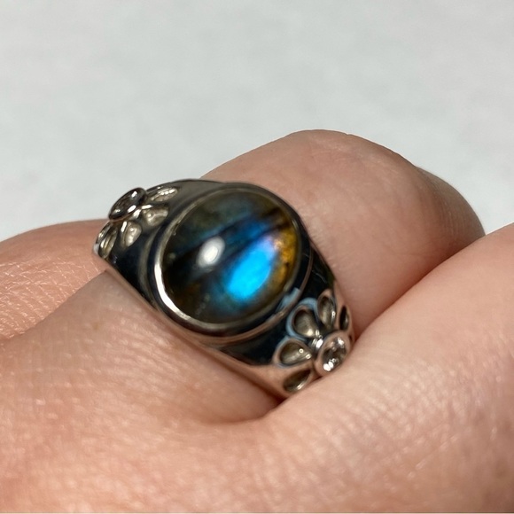 925 Sterling Silver Labradorite Stone Ring Size 8  Cocktail 6.74g - Picture 7 of 10